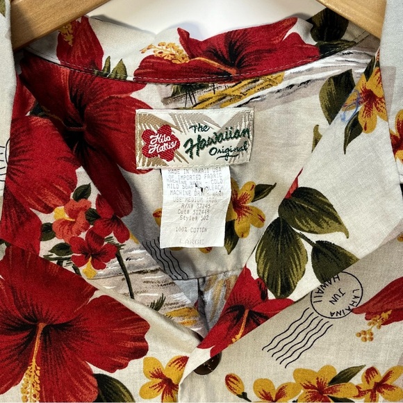 Vintage Hilo Hattie Red Hawaiian Shirt Mens L Hawaii USA Made Hibiscus Floral - Picture 3 of 5